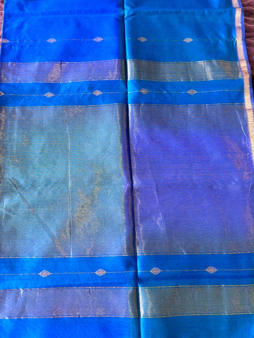 Maheshwari Blue Handloom Cotton Silk Saree
