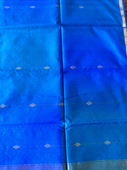 Maheshwari Blue Handloom Cotton Silk Saree
