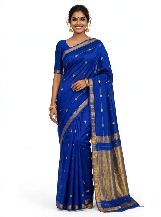 Maheshwari Blue Handloom Cotton Silk Saree