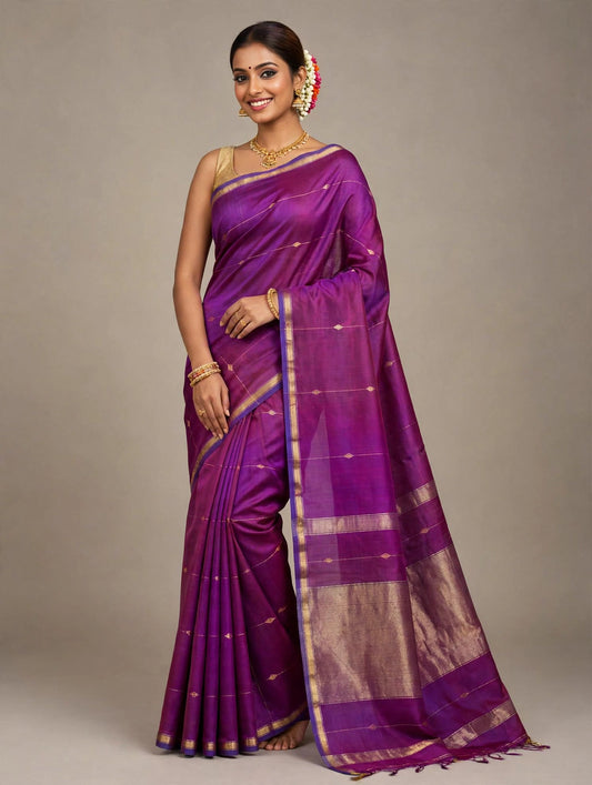 Maheshwari Purple Handloom Cotton Silk Saree