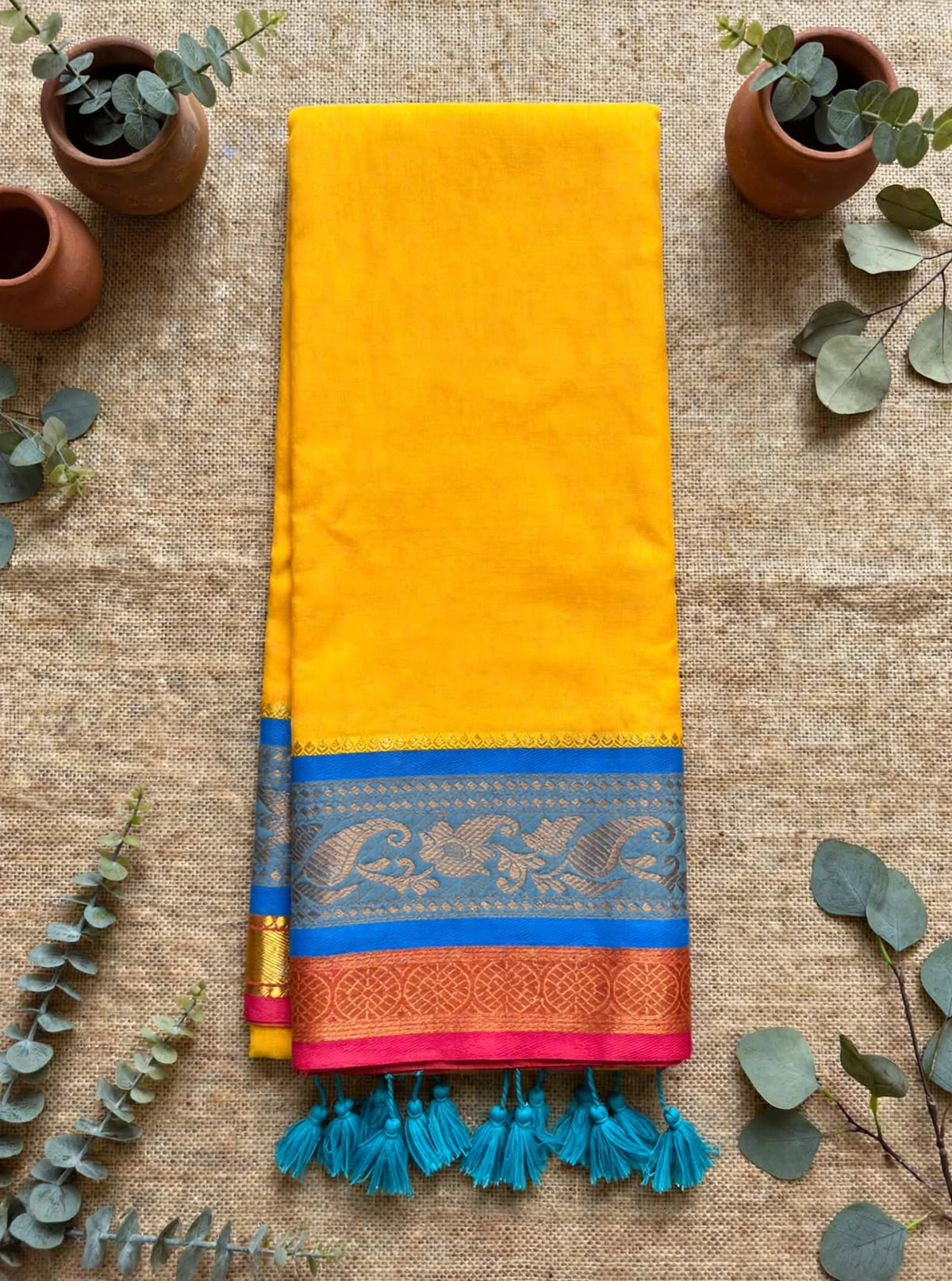 Yellow Mul cotton with Kanchi Border