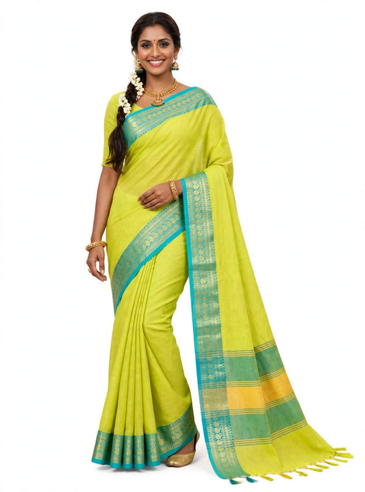 Green Mul Cotton  Kanchi Border Saree