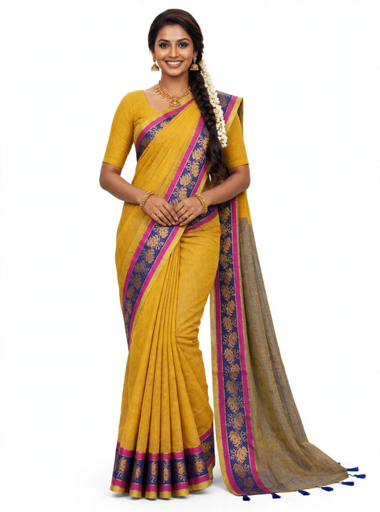 Yellow Mul cotton with Kanchi Border