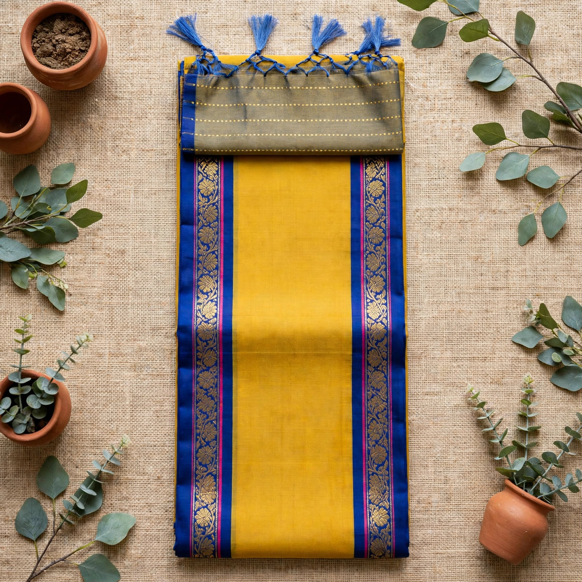 Yellow Mul cotton with Kanchi Border