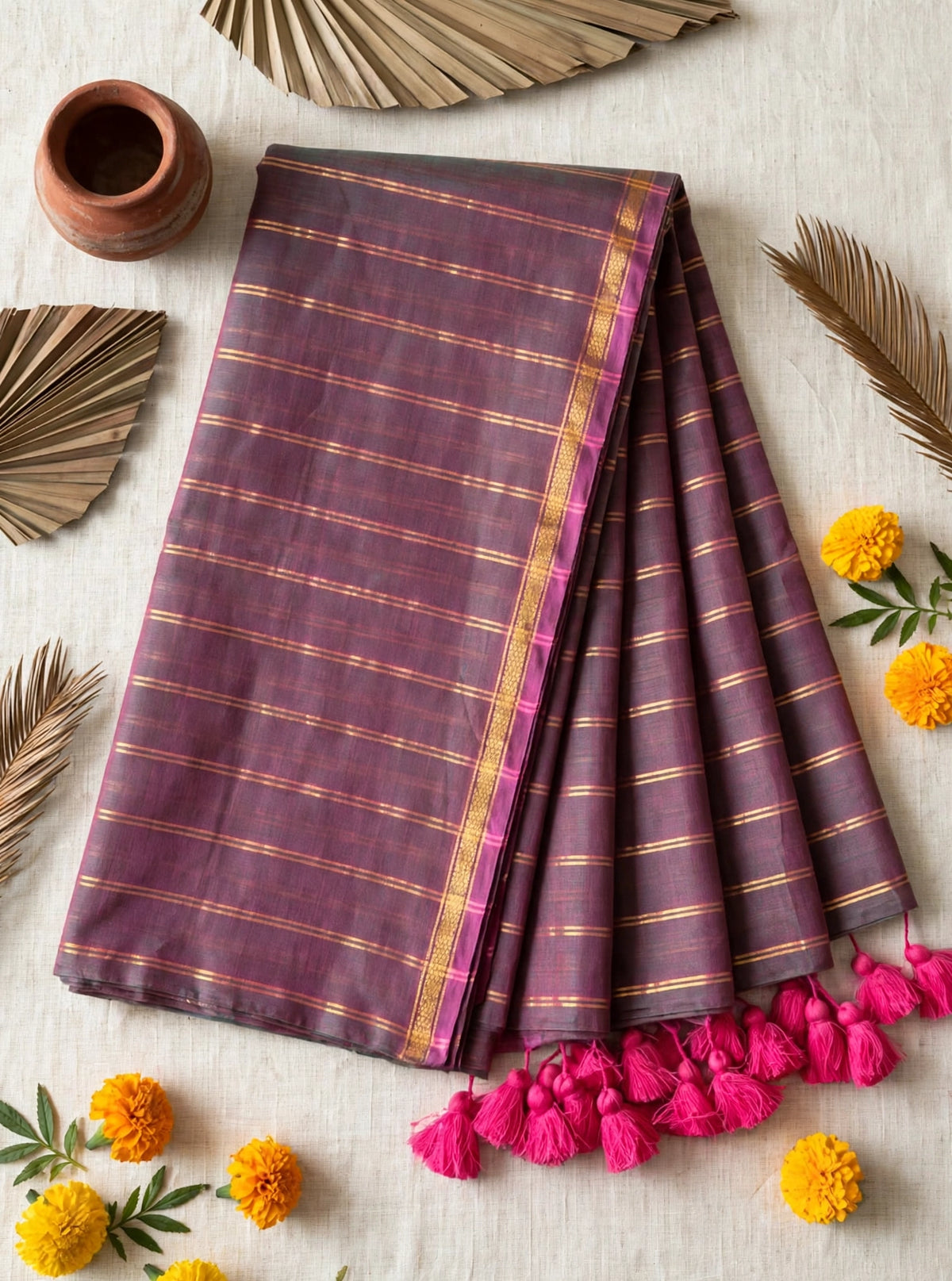 Wine Mul Cotton Saree