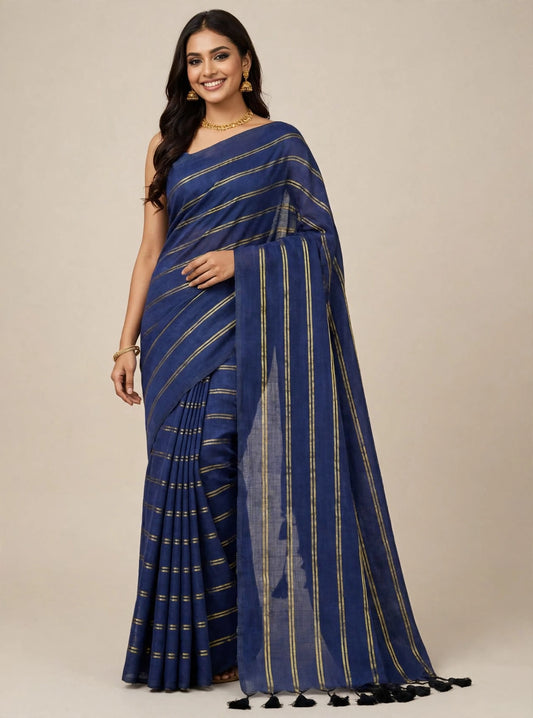 Blue Mul Cotton Saree
