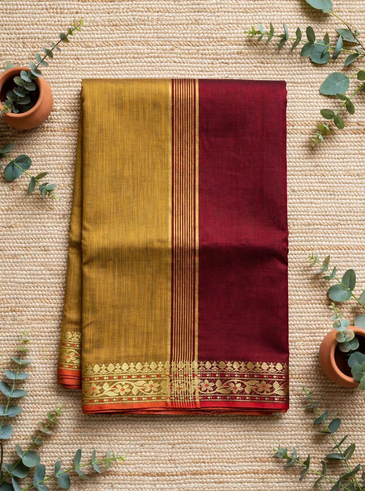 Brown Mul Cotton Saree