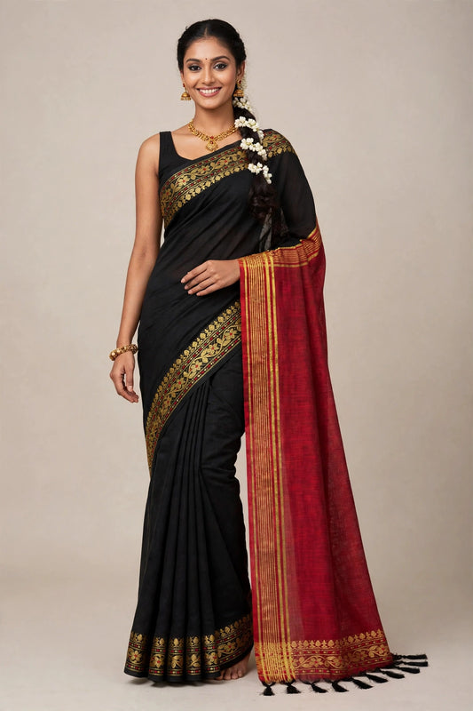 Black Mul Cotton Saree