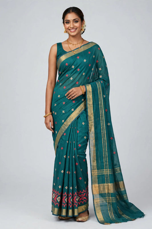 Green Mul Cotton Saree
