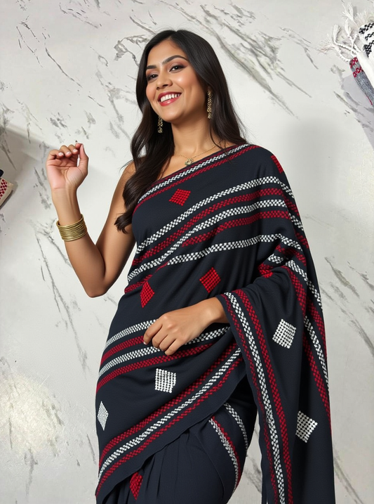 Khadi Cotton Black Saree