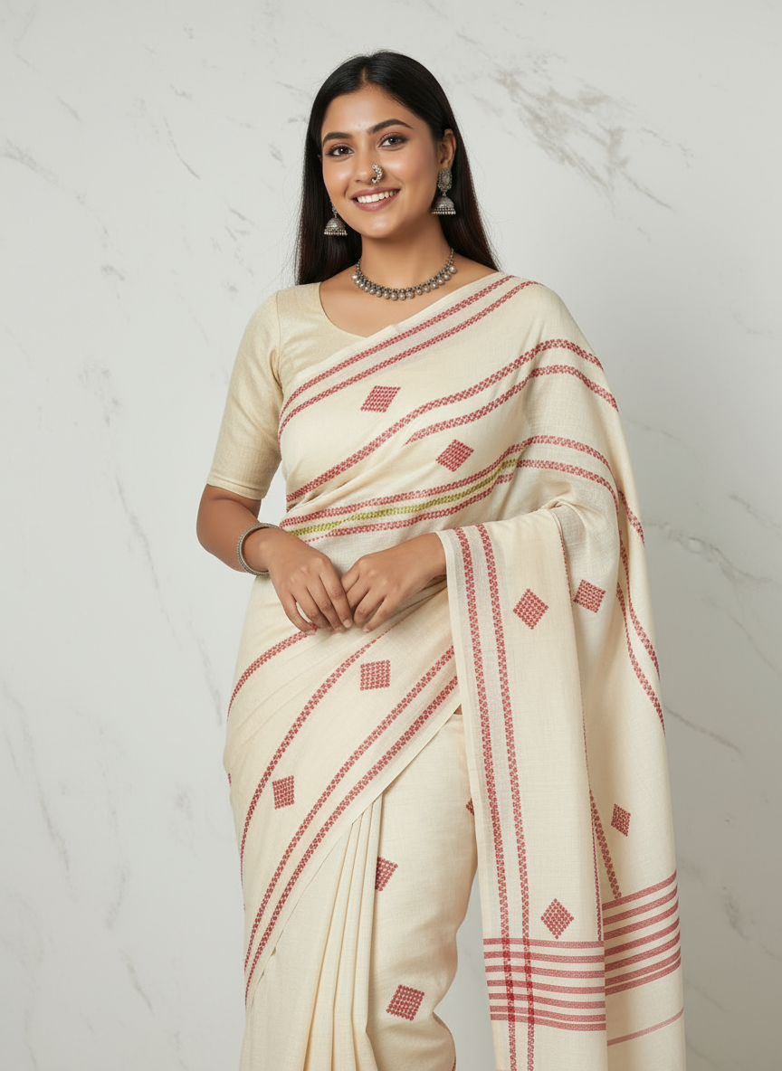 BEIGE HANDLOOM SAREE