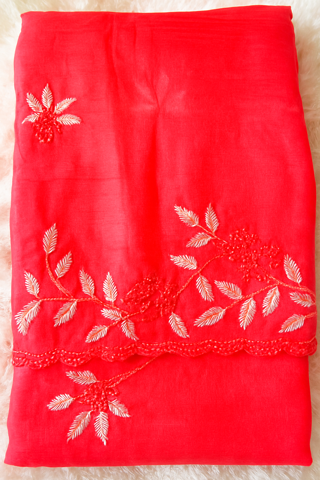 Enhanced Red Embroidered Saree Images