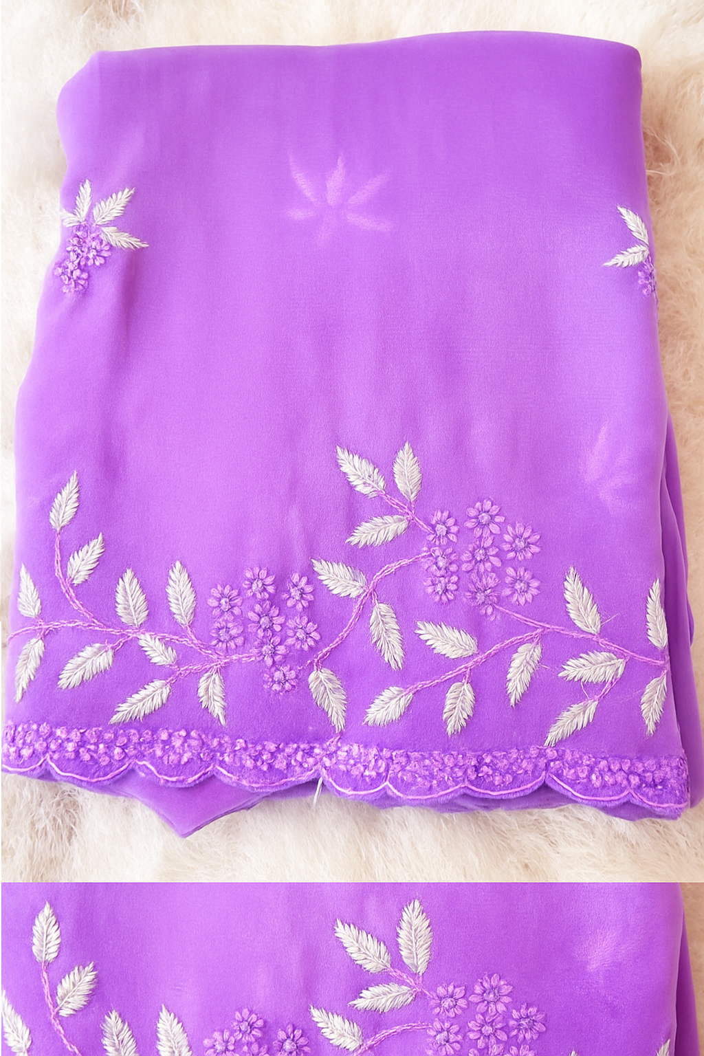 Enhanced Lavender Embroidered Saree Images