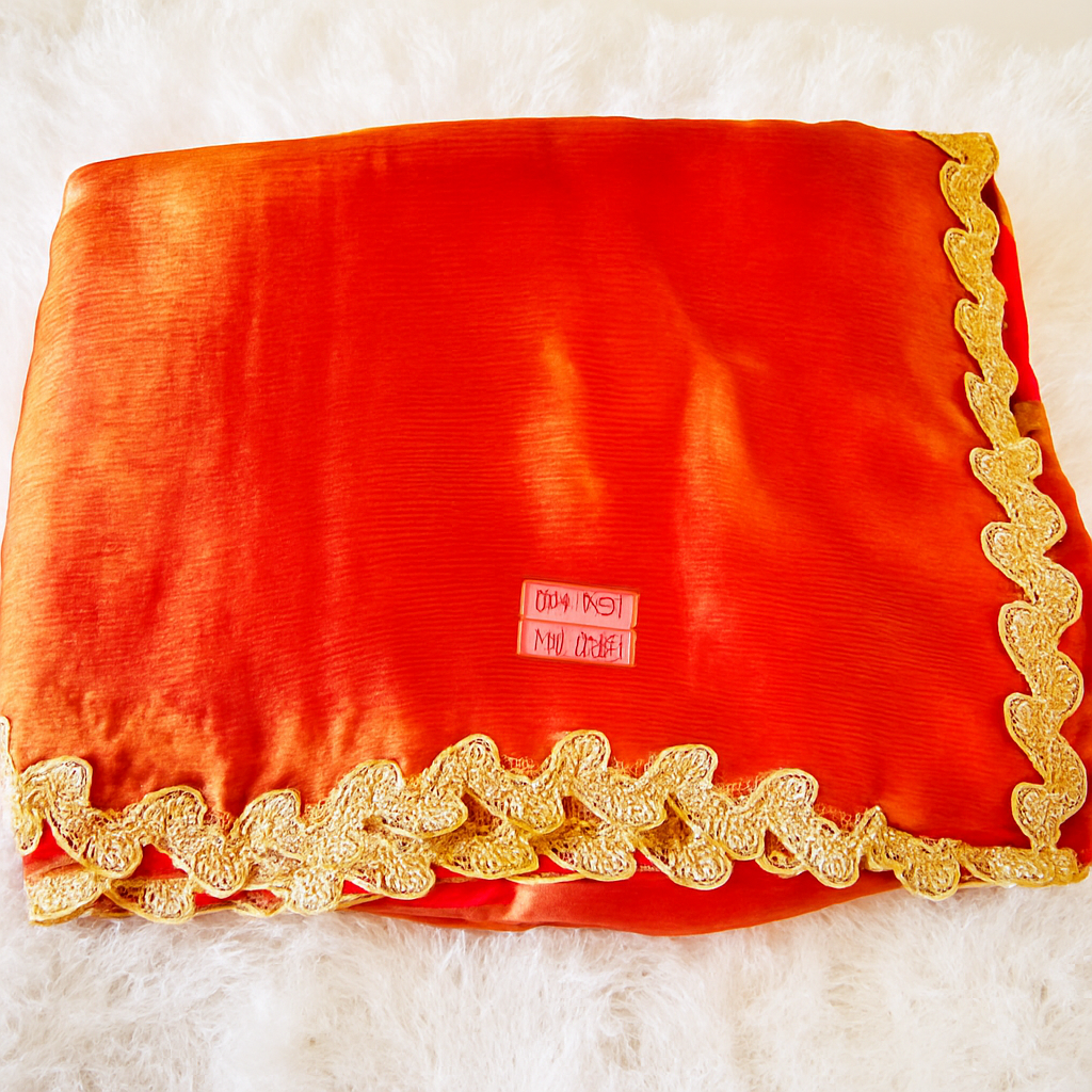 Enhanced Orange Shimmer Saree Image 3