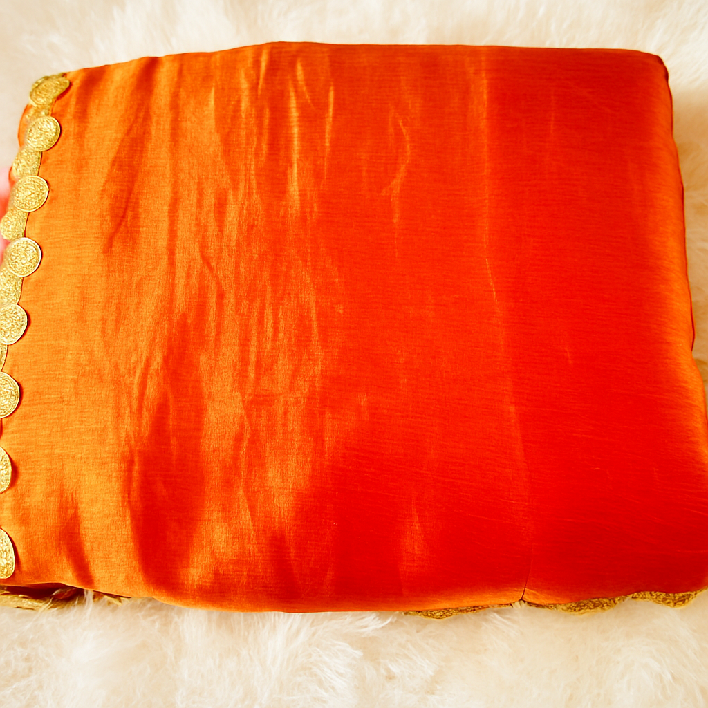 Enhanced Orange Shimmer Saree Image 1