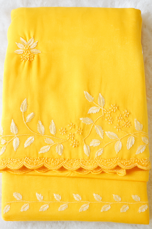 Enhanced Yellow Embroidered Saree Images