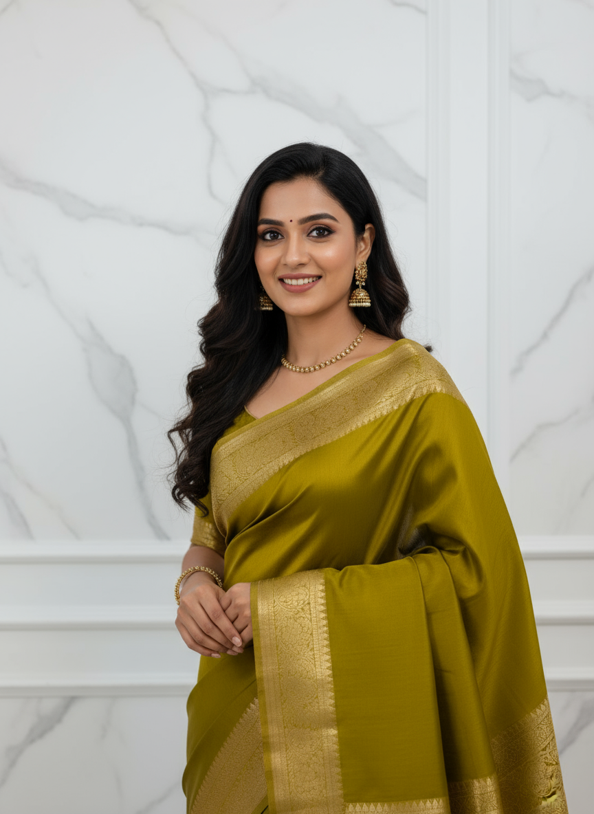 MEHANDI GREEN SEMI SIILK SARE