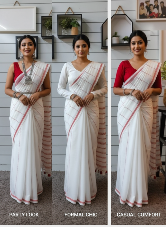 White Handloom Cotton saree