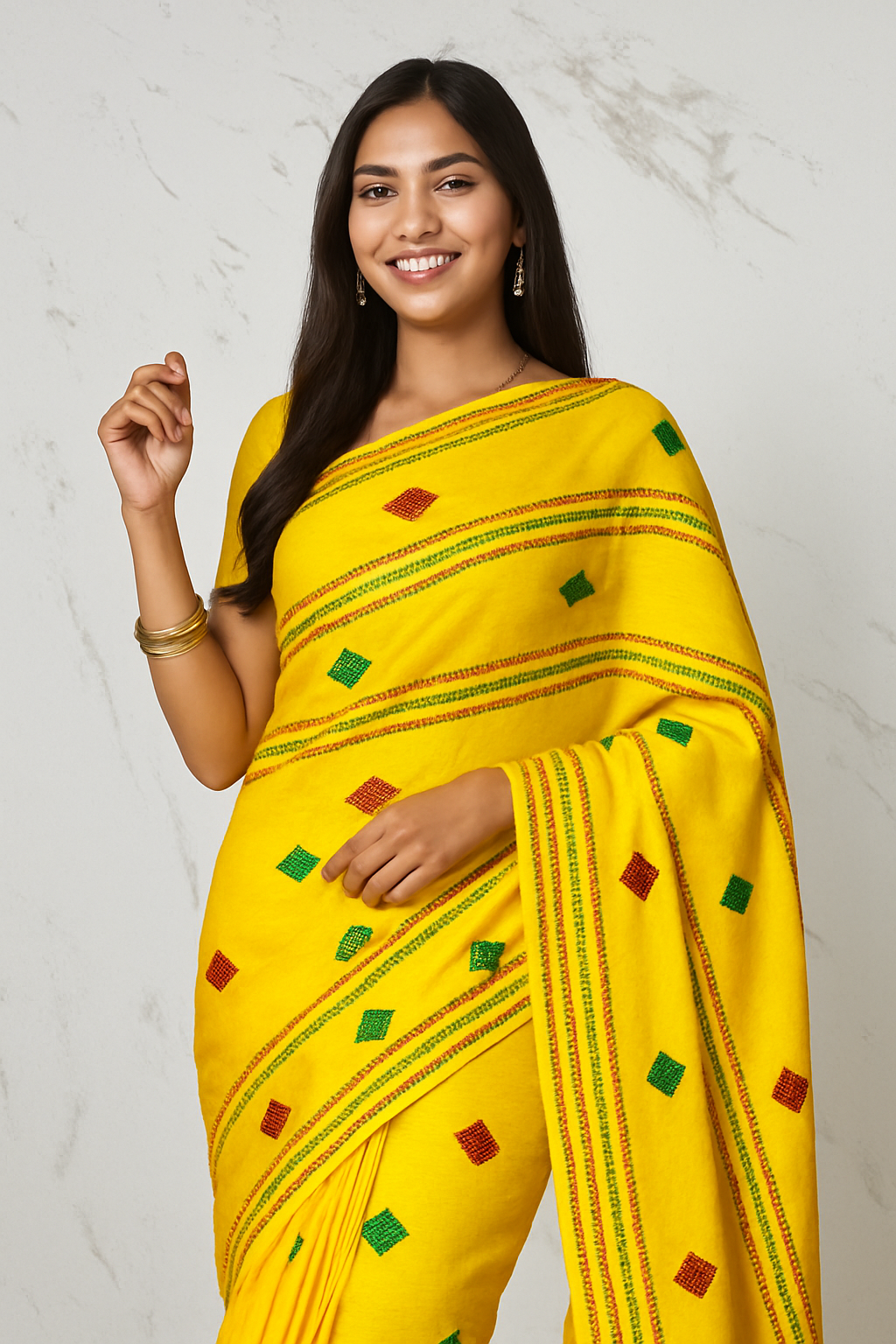 YELLOW KHADI COTTON SAREE