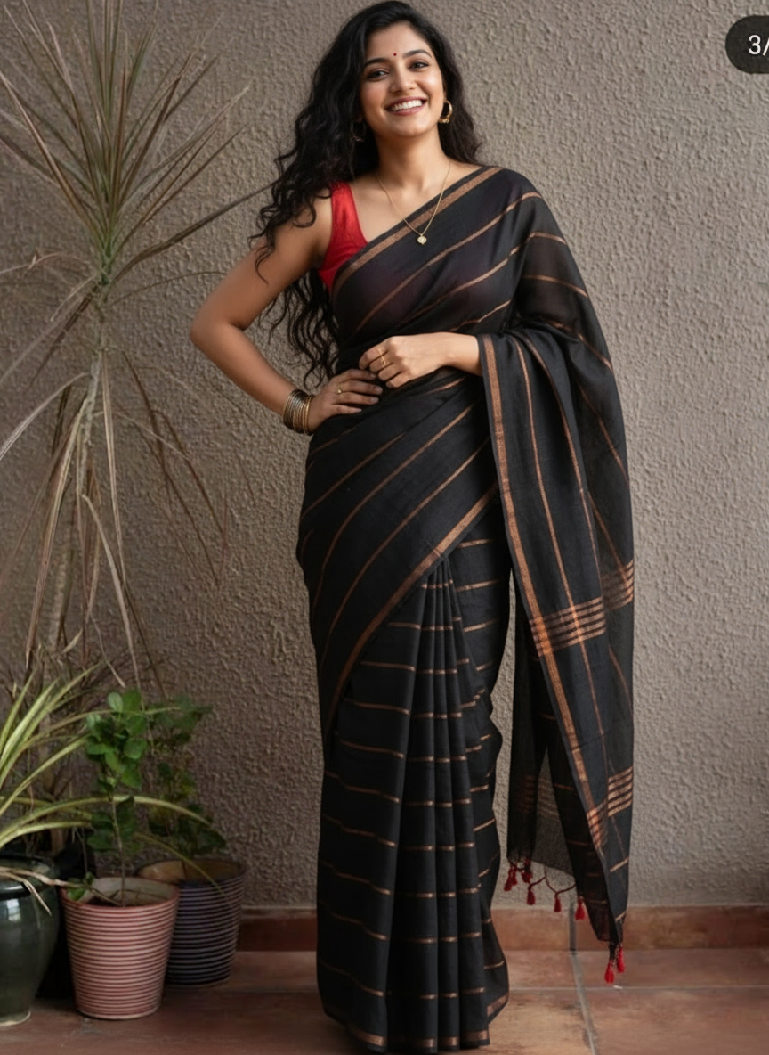 Black Handloom Cotton saree